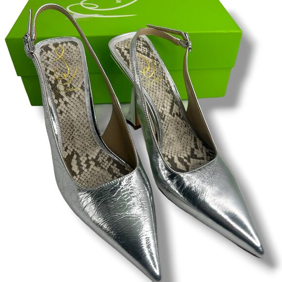 NEW Sam Edelman Odette Slingback Heels Size 8 Metallic Silver Leather Pumps - Picture 9 of 12